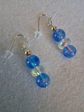 Handmade Blue Glass Bead Dangle Pierced Earrings - Women Jewelry
